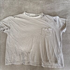 Free People Distressed Light Gray Short Sleeve Tee